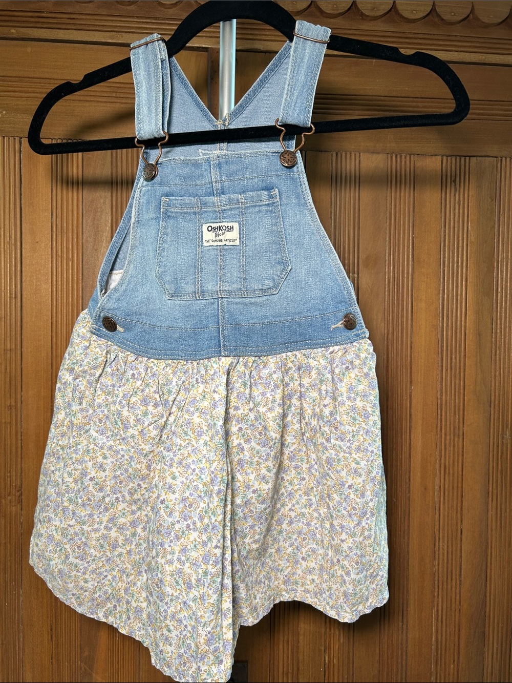 OshKosh B’gosh Denim Bib Floral Skirt Overalls - Lt Blue Pastel Floral Girl’s 5T